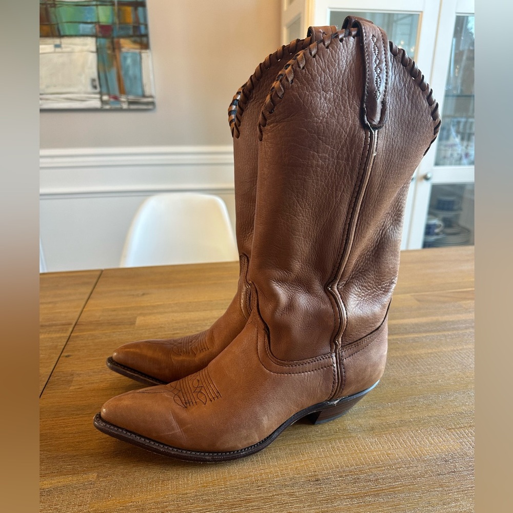 Vintage CODE WEST  Sz 8M Western Brown Cowboy Boots Made in USA Soft leather - Picture 3 of 10